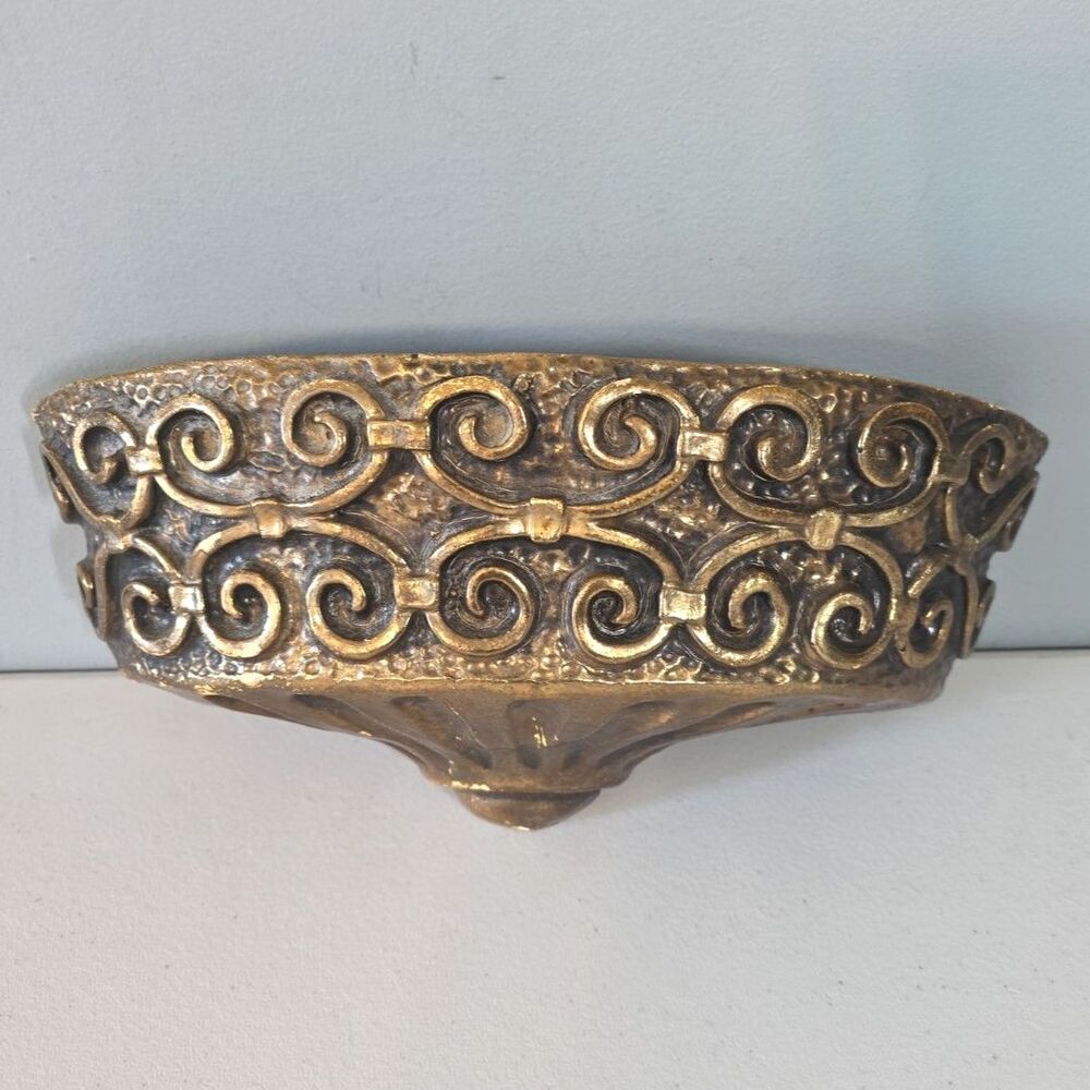 Vintage Gold Wall Pocket Planter Syroco MCM Hollywood Regency Scrollwork Sconce
